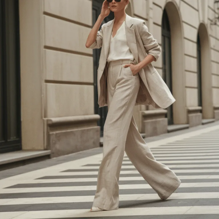 lino-punto-aries-cómo-llevar-el-lino-este-verano-sin-perder-estilo-urbano-pantalón-amplio- blazer-ligero-en-tejido-sastrero