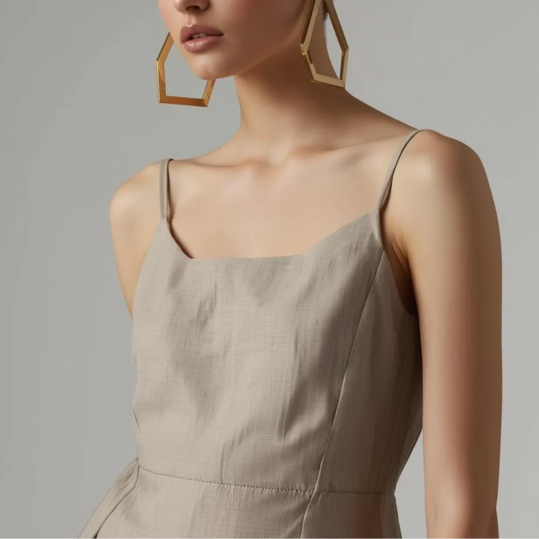 lino-punto-aries-cómo-llevar-el-lino-este-verano-sin-perder-estilo-urbano-vestido-minimalista-aros-estructurales-2