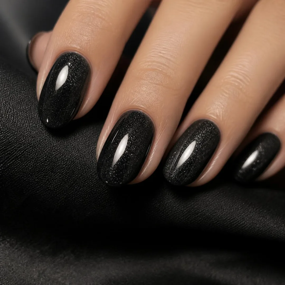 punto-aries-revista-digital-marketing-arte-nail-art -nspiration-the-high-priestess-visual-universe-stardust-black-and-micro-glitter-2